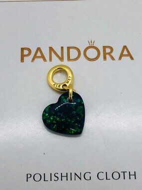 Pandora Opalescent Green Heart Dangle Charm